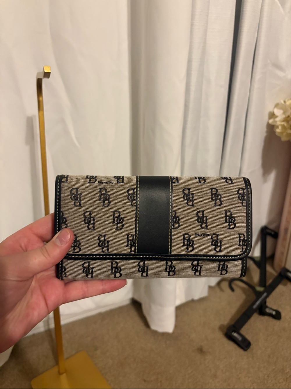 Dooney & Bourke Designer-Style Beige and Black Monogram Wallet